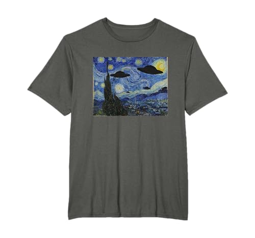 UFO Alien Abduction Starry Night Van Gogh Painting T-Shirt