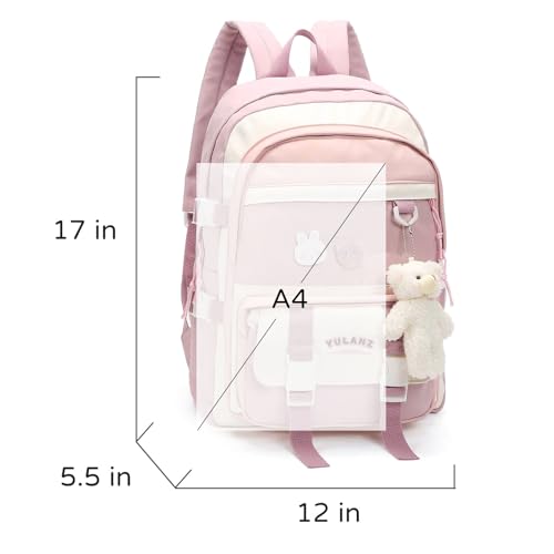 Phaoullzon Mochila Kawaii para meninas, linda bolsa de anime para escola, leve, com alfinetes e ping