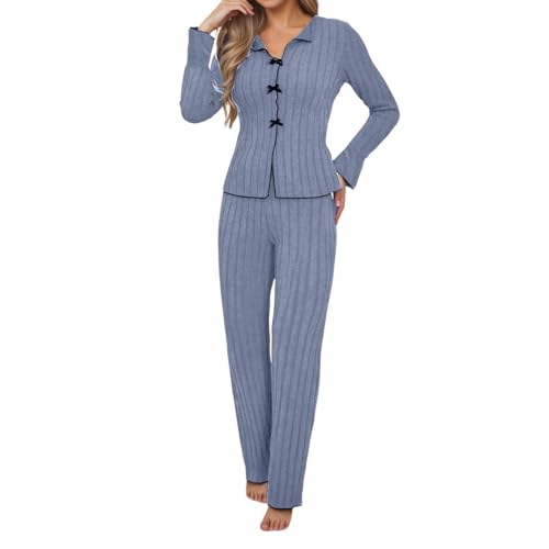 Generisch 2026 Novedades Pijama Mujer Mujer Pijama Manga Larga Pijama Invierno Ropa de Dormir Ropa de Dormir Ropa de Dormir Ropa de Dormir Ropa de Dormir Casual de Dos Piezas para Invierno, azul claro