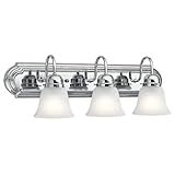 Kichler 24' 3-Light Vanity Bath Light in Chrome, Modern Bathroom Light with Clear Satin Etched Glass, (24' W x 8' H), 5337CHS