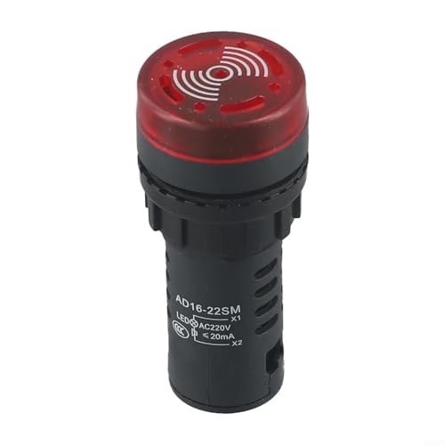 AD16-22SM - Segnalatore acustico ottico con segnale acustico con AC/DC 12V 24V 220V LED rosso lampeggiante foro di montaggio da 22 mm per uso industriale (AC/DC 220V)