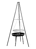 Tripod Outdoor Fire Pit BBQ Round Bowl – Extra Large Garden Patio Barbecue Grill with Hanging Chrome Cooking Rack – Portable Steel Fire Bowl with Mesh Cover for Camping & Outdoor Heating