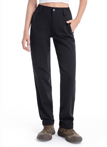 Soulsfeng Womens Hiking Pants Quick Dry Lightweight Stretch Cargo Pants Water Resistant with Zipper Pockets Black