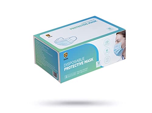 MALPURWALA مالبوروالا Dada 3 Layer Disposable Protective Face Mask. Sold Color, Premium Quality Face Mask with Elastic Ear Loop (50pcs box) (Blue)