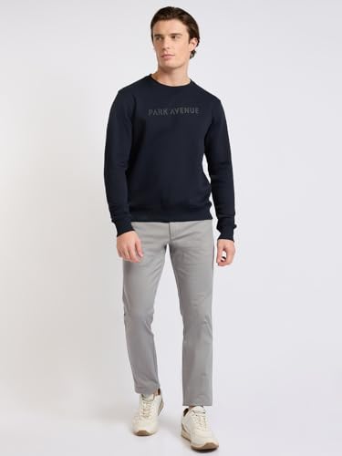 Image of Park Avenue Men Full Sleeve Slim Fit Solid Pattern Cotton Polyester Blend Regular Neck Regular Neck Casual Sweatshirt