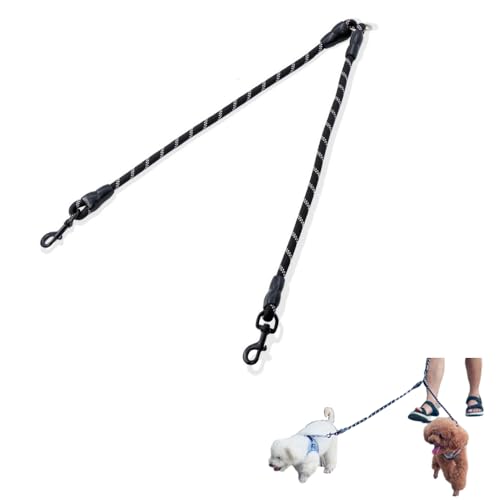 Mystercome Double Dog Leash 2 Way Coupler Anti Chew Dog Leash Extension Splitter Lead for 2 Small Dogs Walking (60cm)