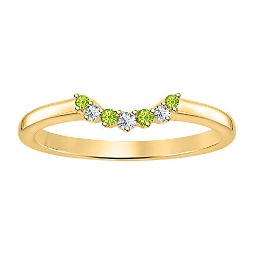 Gold & Diamonds Jewellery Round Cut Peridot & Diamond 14k Gold Over Sterling Silver Curved Wedding Band Ring for Women2