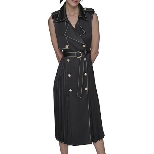 KARL LAGERFELD Women's Belted Sleeveless Satin Back Crepe Midi Dress