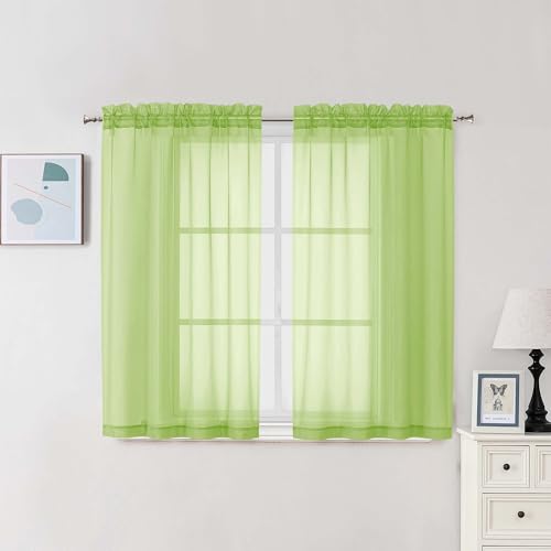 Image of Chyhomenyc Sheer Curtains 54 Inch Long 2 Panels Set, Light Filtering Short Soft Airy Short Cafe Curtains, Modern Rod Pocket for Dinning Living Room Bedroom, Each 42Wx54L in, 2PCS, Lime
