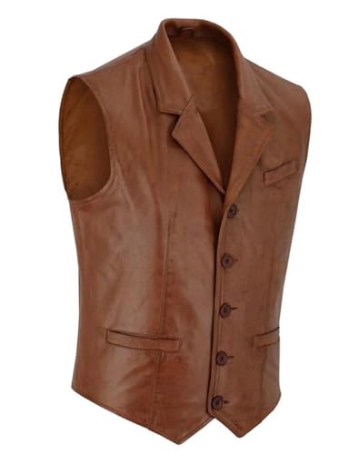 VENNYNG Men's Thick Faux Leather Vest with Adjustable Back Belt Autumn Winter Waistcoat for Suits Casual Layering4