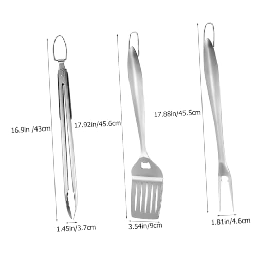 Kit parrillero acero inoxidable 3 piezas con espátula, tenazas y tenedor miniatura 2