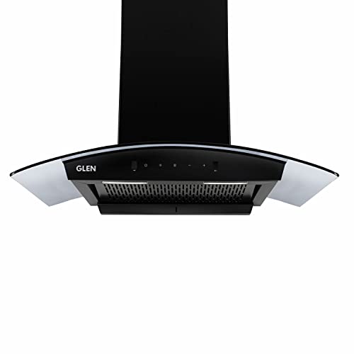 Image of Glen Chimney Auto Clean Curved Glass Filter less Kitchen Chimney for home With 7 Year Warranty On Motor, with Motion Sensor 1200 m3 /h, Black (6058 BL Auto Clean) (CH6058BLAC90)