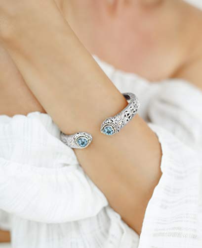 DEVATA Sterling Silver 925 and 18K Gold with Gemstones Bali Filigree Cuff Bracelet4