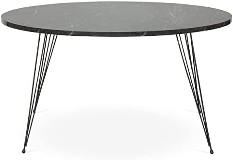 Bravich Marble Effect Round Coffee Table for Home Office and Family Use | Gold Colour Legs, Black Marble Effect Top| Modern Retro Style