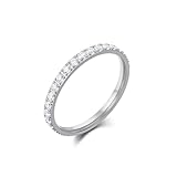 Epinki Anillos de Compromiso de Acero Inoxidable para Mujer 2mm, Eternidad con Circonita Plata Anillo Matrimonio Joyas Tamaño 9