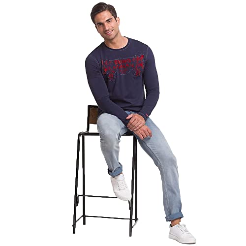 Image of Being Human Blue Slim Straight Fit Men's Long Sleeves T-Shirt Clothing