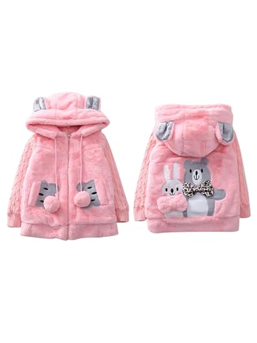 Jhaoyu Kids Girls Fashion Jackets Coats Faux Fur Cotton-padded Bear/Rabbit Applique Ear Hooded Long Sleeve Overcoats3