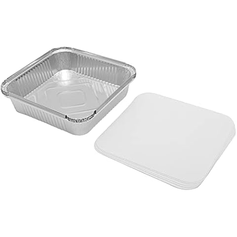 KAPCO 10 x Aluminum Foil Trays (9 x 9 x 2in) & Lids, Large Square Tin Foil Containers for Catering Baking Roasting & BBQ | Disposable Recyclable Freezer & Oven Safe Food Storage Boxes (23 x 23 x 5cm) Cover