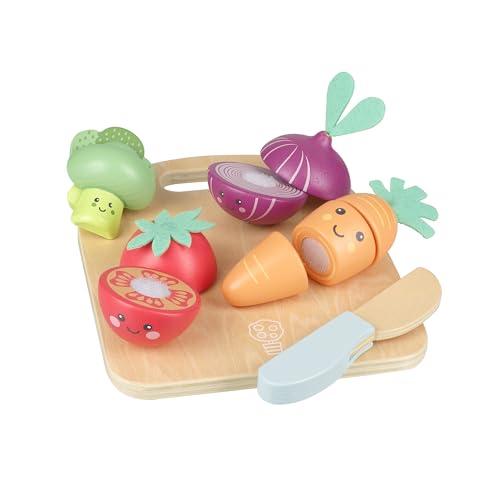 Happy Veggies Wooden Play Food for Kids - Kitchen Cutting Fruits Toys for Toddlers, Pretend Vegetables Gift for Boys and Girls - Early Development & Activity Toys by Orange Tree Toys