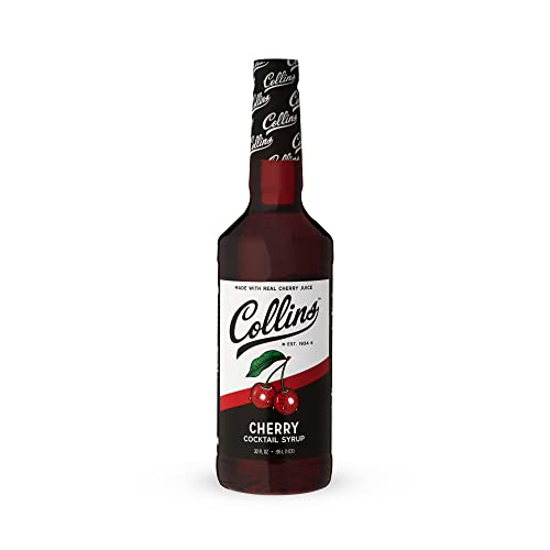 Collins Cherry Syrup, Cherry Simple Syrup, Real Sugar Cocktail Syrups, Soda Water Flavors, Cocktail Mixers, Cherry Flavoring For Drinks 32 Ounces, Set Of 1 #TOP4