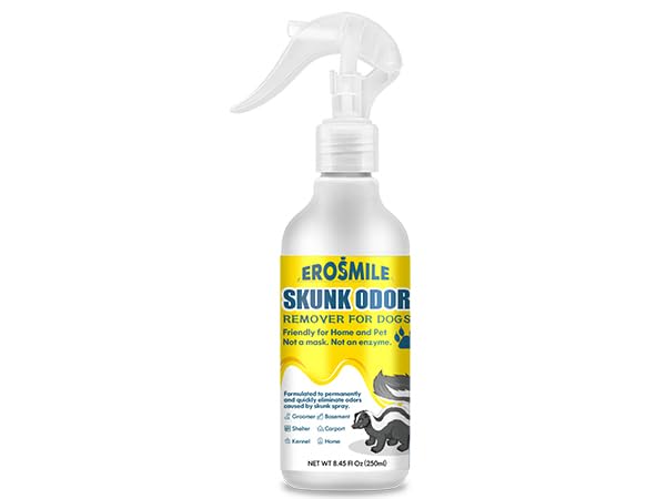 Skunk Odor Remover For Dogs,Removing Skunk Smell From House,Friendly For Dogs Head & Face,Suitable For Pet Areas,Fabrics,Carpets,Clothing,Car,Garages,Tool Sheds Odor Eliminator Spray 8.45oz