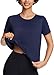 baleaf Women's Athletic Sun Shirts Short Sleeve Running Tops Workout Cropped Split Back Gym UPF 50+ Quick Dry Lightweight Sun Protection Navy M