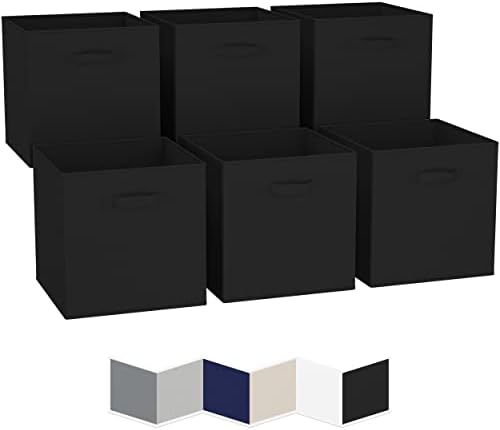 Cube Storage Baskets For Organizing - 13x13 Inch - Set of 6 Heavy-Duty Storage Cubes For Storage and Organization. Makes The Perfect Bins For Cubby Storage Boxes Or Cube Storage Organizer (Black)