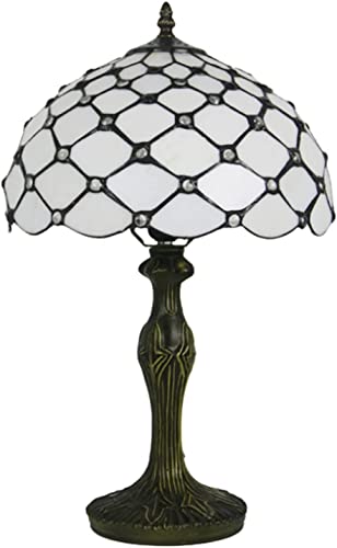 TANKUAI Lámpara Tiffany, Lámpara de mesa Tiffany, lámpara de noche de vidrieras, cuentas de perlas color crema, luz de escritorio Retro, Base de Metal for iluminación de sala de estar y dormitorio
