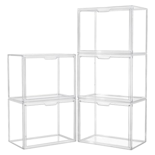 Image of Acrylic Box Display Case, Clear Plastic Stackable Storage Bins with Magnetic Attraction Lid, Showcase for Cosmetic, Large Figures Collectibles (5 Pack, X-Large)