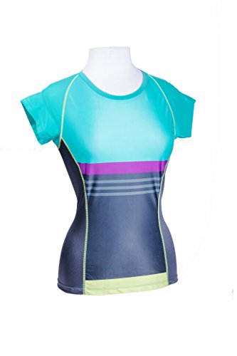 Moxie Cycling Women's Color Block Tee Jersey, Gray/Violet/Aqua, Small