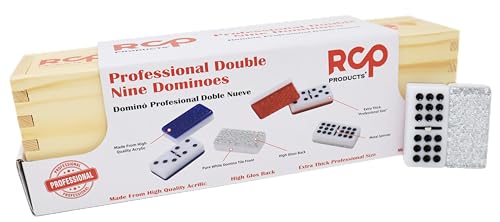 RCP PRODUCTS Dominos Set for Adults – Professional Double 9 Dominoes Set of 55 Tiles for Adults, Metal Spinner, Classic and Travel Board Game with Wood Case Juegos de Mesa Silver