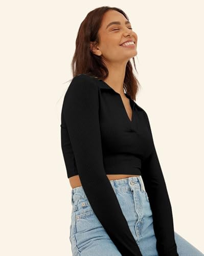 Image of AUSK Women's Regular Fit Crop top Full Sleeves Polo Neck