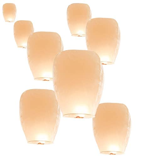 30 Pack Chinese Paper Lanterns, Sky Lanterns 100% Biodegradable, Eco-Friendly, Flying Wish Lanterns for Holidays & Celebrations, Birthdays, Weddings, White