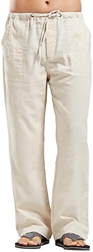 utcoco Qiuse Men's Casual Loose Fit Straight-Legs Stretchy Waist Beach Pants (Large, Beige)
