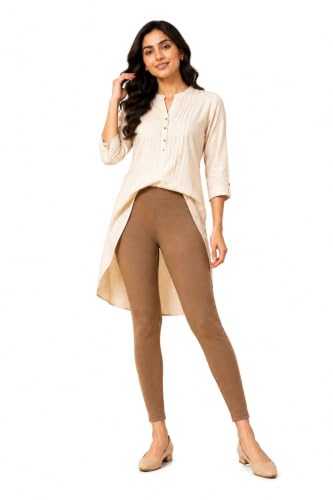 Image of Women's Cotton Lycra Ankle Length Leggings | Regular Rise, Soft 4 Way Stretch Fabric | Casual & Ethnic Wear