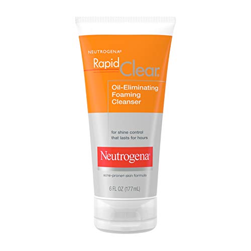 Neutrogena Rapid Clear Oil-Eliminating Foaming Facial Cleanser For Oily and Acne-Prone Skin, Removes Pore-Clogging Dirt and Controls Shine, Oil-Free and Non-Comedogenic, 6 fl. oz