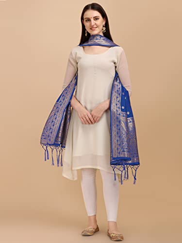 Image of DEVANGI Women's Woven Banarasi Silk Dupatta /Chunni For Women, Floral Print 1 Meter Wide and 2.3 Meter Length Printed Designer Dupatta /Chunni For Girls