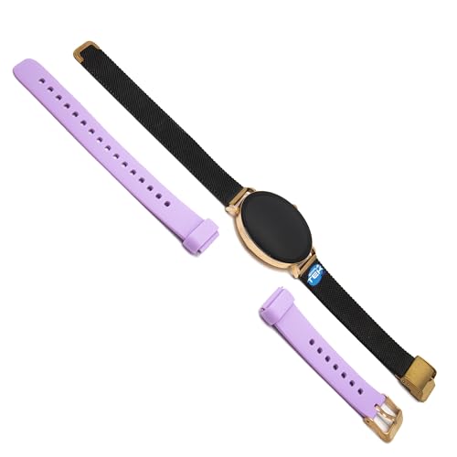 SIMPLETEK - Smartwatch FV17-J Roségold ultradünn 7 mm mit Bluetooth — Doppelarmband schwarz metall/rosa Silikon (generalüberholt) – Bild 3