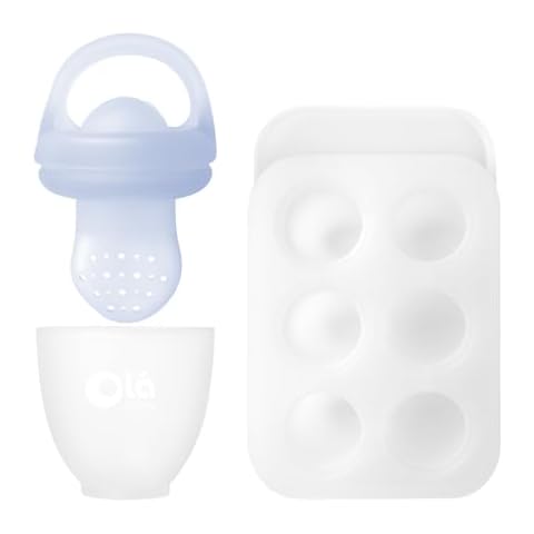 Olababy Silicone Food Feeder & Popsicle Set for Solid Food Introduction | Cooling Relief BPA Free Freezer Tray Combo for Fruit, Frozen Breastmilk, Puree, Smoothies for Infants, Babies Cover