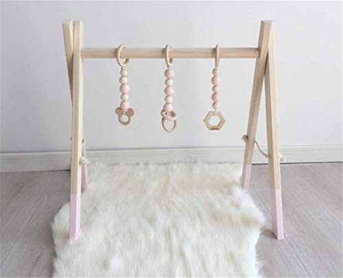 Kalavika Portique d'éveil en Bois, Centre d'Activité Jouet jeux de Gymnastique Société pour Bébé + 3Pcs Pendentifs (Rose) Cover