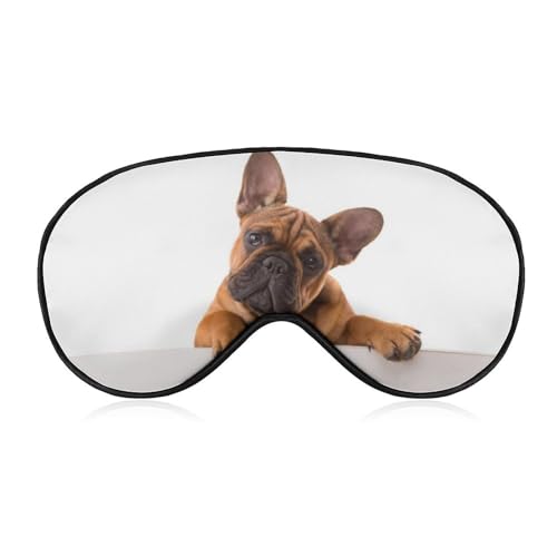 JiuPopular Mascherina per occhi in tessuto liscio, motivo: zampa di bulldog francese e cane, mascherina per dormire con fascia regolabile per uomini e donne