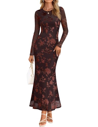 MEROKEETY Women's Fall Formal Wedding Guest Dress Long Sleeve Maxi