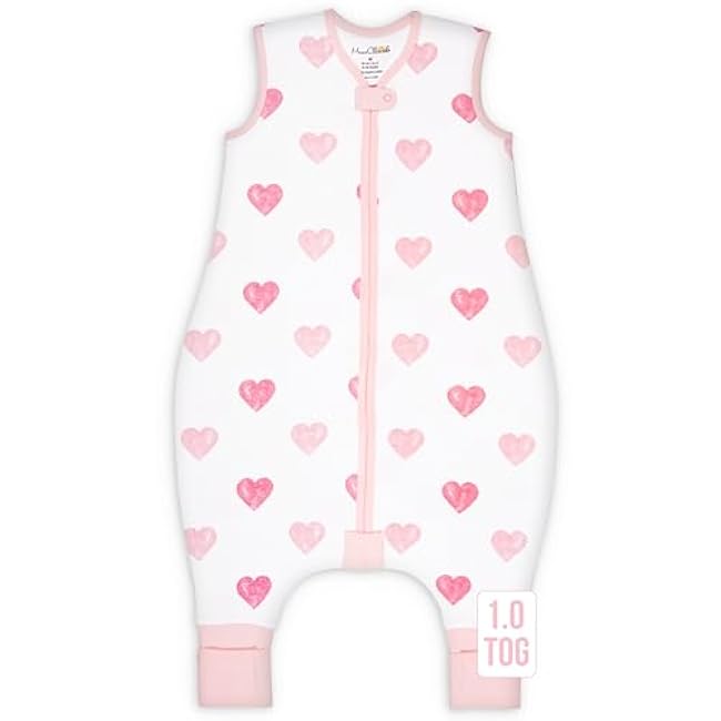 Toddler Sleep Sack with Feet, 0.5 TOG Organic Cotton Baby Sleeping Bag with Legs, Baby Wearable Blankets for Walkers w/ 2-Way Zipper, Baby Sleep Sack for Girls & Boys, Early Walker 18-36 Month