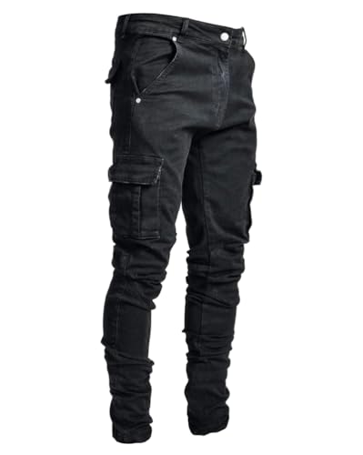 Oanviso Herren Jeans Stretch Jeanshose Skinny Jeans Slim Straight Fit Moto Biker Hosen Designerjeans Hose Casual Hip-Hop Jeans Bequem Jogging Jeans Freizeithose Für Männer A Schwarz XXL