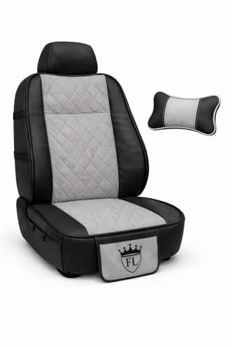 Image of Ultra Comfort Luxury PU Leather Pack of 2 Igrey Seat Cover Cushion for All Cars,SUV,Office Chair,Home Chair with Neck Rest Pillow-Easy Fit,Pocket Flap(Universal Fit,2 Pack)