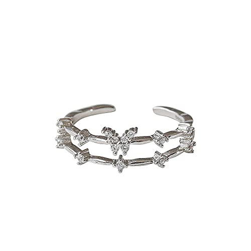 Bague en argent sterling femme anneau ajustable double rang zircon