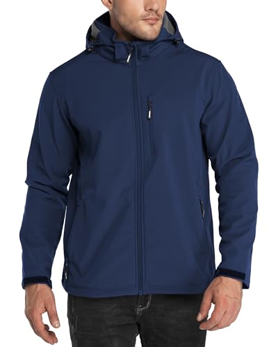 Outdoor Ventures Men's Lightweight Softshell Jacket Fleece Lined Hooded Water Resistant Winter Hiking Windbreaker Jackets