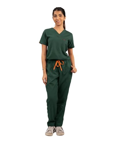 Image of MEDTOGS Everyday Women's New Gen Scrub Suit, Surgical Green, V-Neck Top and Bottom Set with Utility Sleev Pockets, Premium and Comfortable Medical Uniform