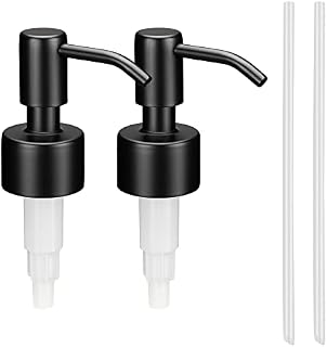 Navaris Stainless Steel Soap Dispenser Head (Set of 2) - Screw On Pump Head for 26-28mm Top Bottles - Nozzle for Liquid, Lotion - Design 1, Black