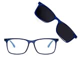 BlueDuo Cruise- Premium Square Blue Light Blocking Glasses with Magnetic Sunglass Clip On Bundle for Women and Men - Anti Eye Strain, Eye Protection - Dark Blue